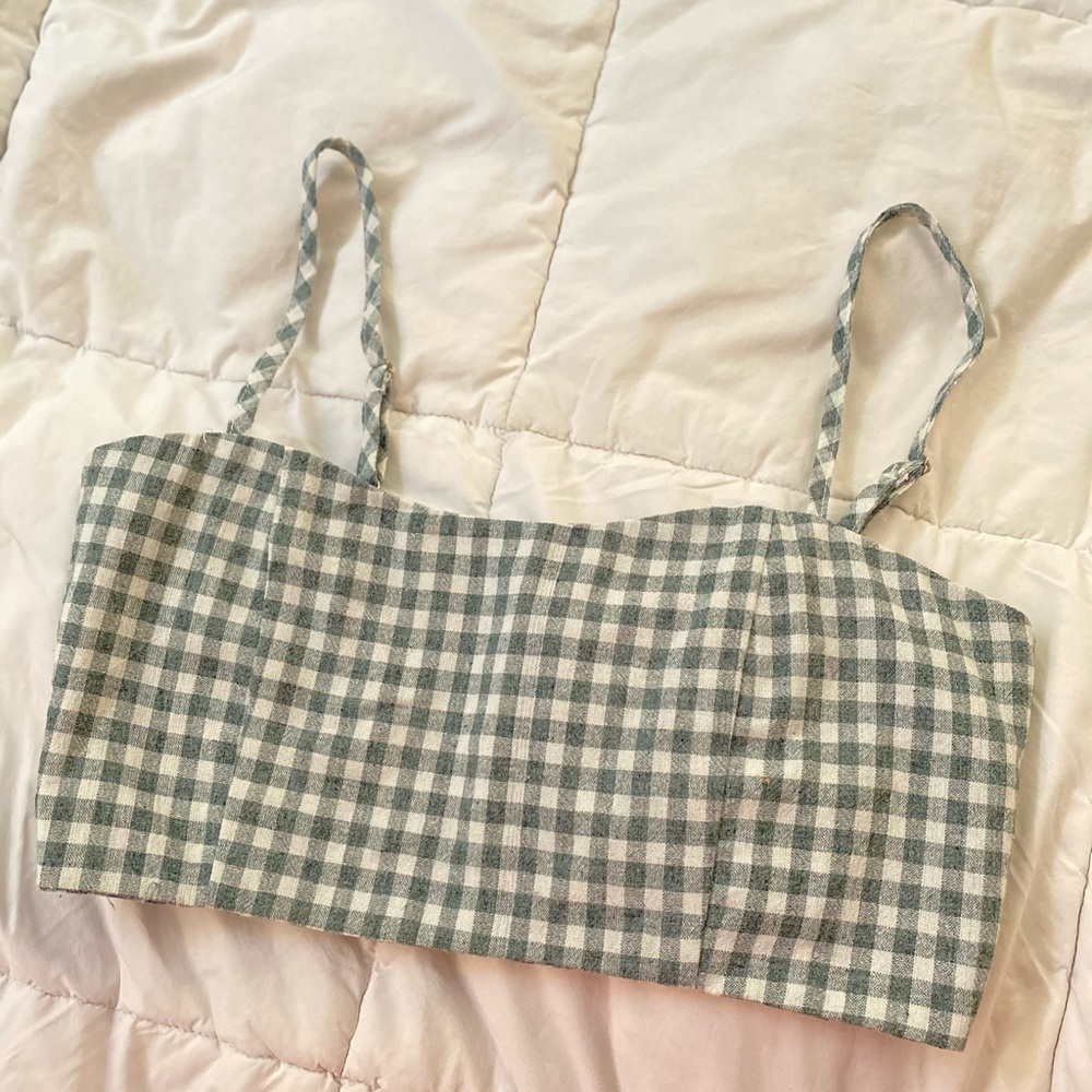 BRANDY MELVILLE Green Gingham Austen Top